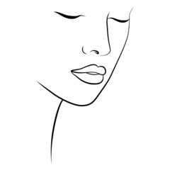 A woman's face. One line drawing the face and hair. Abstract female portrait. The modern art of minimalism.