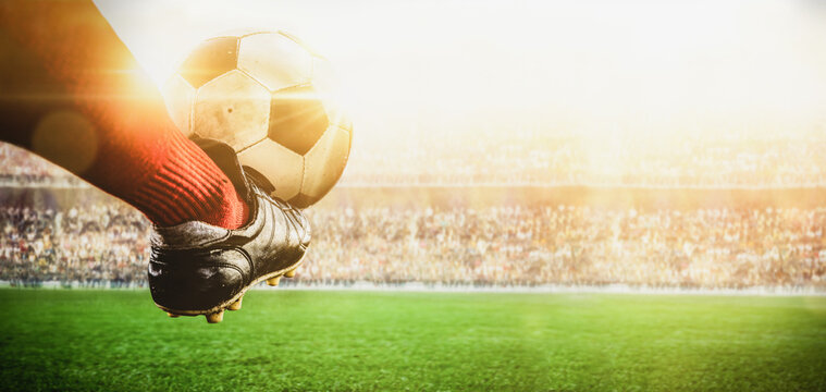 soccer player kicking ball action in the stadium banner size