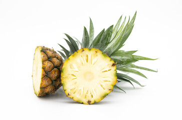 pineapple slice. Pineapple with leaves isolate on white.