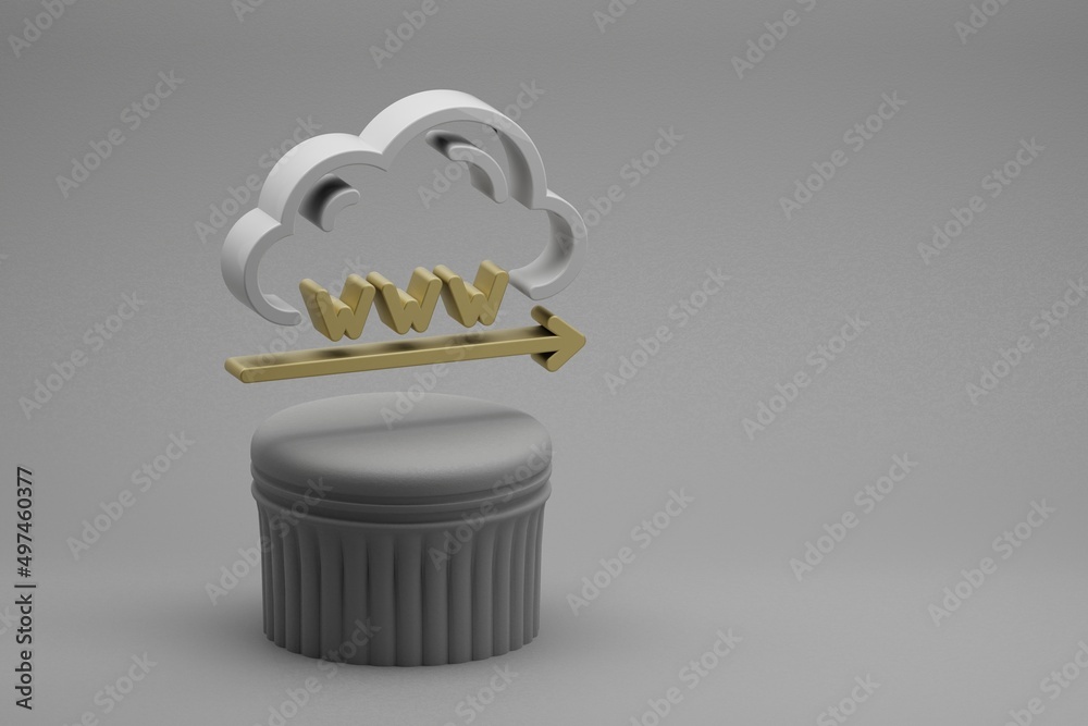 Fototapete Beautiful abstract illustrations Cloud Domain Name symbol icons on a column stand and wonderful background. 3d rendering illustration. Background pattern for design. Web Hosting