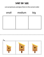 Sort pictures by size. Educational worksheet for kids.