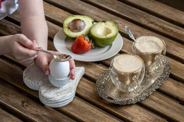 still life with a cup of coffee and fruits