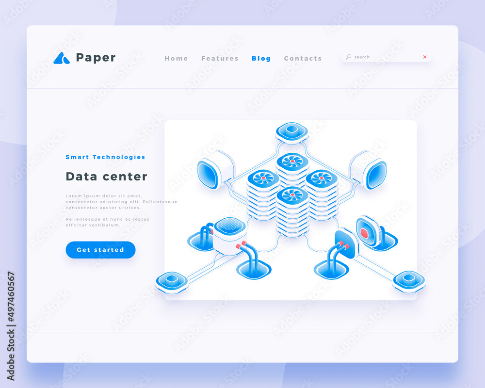 Wall mural data center concept landing page header template.