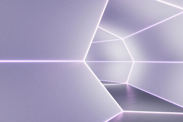 Creative white futuristic corridor with lights. Spaceship concept. 3D Rendering.