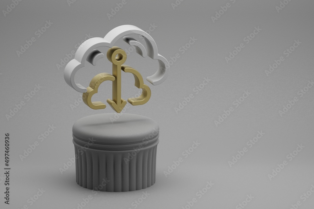Poster Beautiful abstract illustrations Cloud Database Downgrade symbol icons on a column stand and wonderful background. 3d rendering illustration. Background pattern for design. Web Hosting