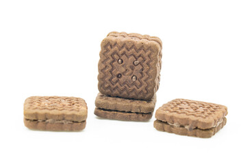 coffee color biscuit over on white background,selective focus