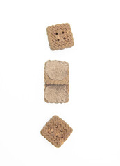 coffee color biscuit with cream isolated on white background, top view