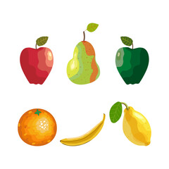 set of fruits, vector illustration of a set of fresh fruits made in bright shades