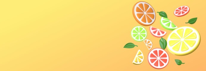 Fototapeta na wymiar Citrus cartoon abstract background with copy space. 3D image