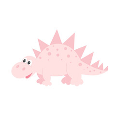 Kind cute pink dinosaur cartoon isolated object. Baby character illustration. Dino girl clipart vector