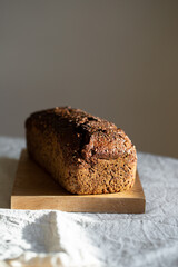 Loaf of bread on sourdough from rye flour with seeds