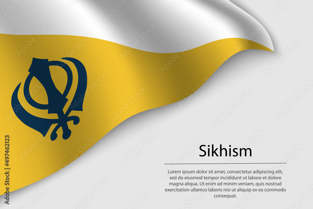 Wall mural Wave flag of Sikhism is a religious symbol on white background.