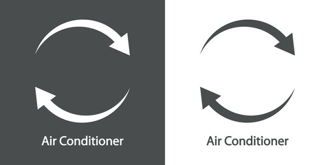 Reparación y servicio de aire acondicionado. Control de temperatura. Logo con texto Air Conditioner con 2 flechas en fondo gris y fondo blanco