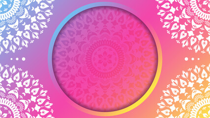 Floral mandala colorful gradient ornament background with place for text.