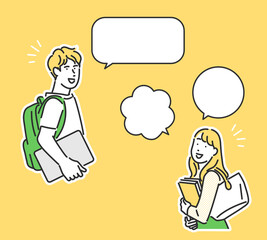 勉強する大学生の男女のイメージイラスト素材