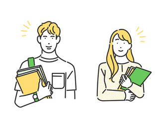 勉強する大学生の男女のイメージイラスト素材