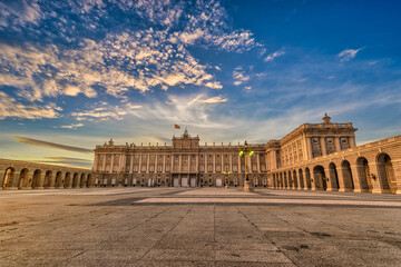 Obraz premium Madrid Spain, city skyline at Royal Palace of Madrid
