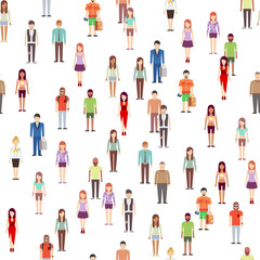 People seamless pattern. Various human characters standing