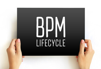 Plakat BPM Lifecycle - standardizes the process of implementing and managing business processes inside an organization, text concept on card