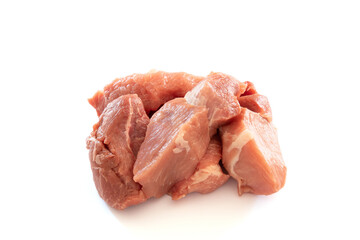 pieces of raw pork meat isolated on a white background