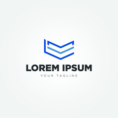 L and m letter arrow down company logo