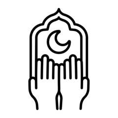 namazlik arch-shaped rug vector line icon Design, Ramazan and Eid al-Fitr Symbol, Islamic and Muslim fasting Sign, Arabic holidays celebration stock illustration, Person is Offering sajjada Concept,