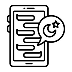 Sharing and Wishing Eid Greeting Message via Mobile App Concept vector line icon Design, Ramazan and Eid al-Fitr Symbol, Islamic and Muslims fasting Sign, Arabic holidays celebration stock illustratio