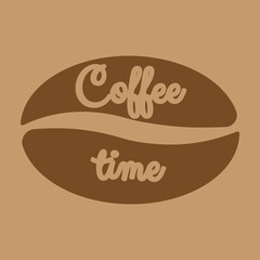 Coffee time hand drawn lettering on bean. Creative banner with text. Simple vector illustration for card, promo, poster