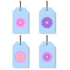 Set of creative tags with flowers isolated on white background. Labels for clothing, sale, decoration. Flat vector. Cool floral design for promo, marketing