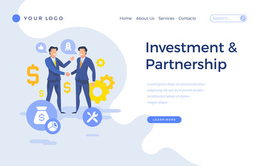 Landing page template investment and partnership concept with office people characters. Modern flat design web page for website and mobile apps. Vector illustration