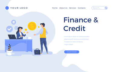 Landing page template finance and credit online banking concept with office people characters. Modern flat design web page for website and mobile apps. Vector illustration