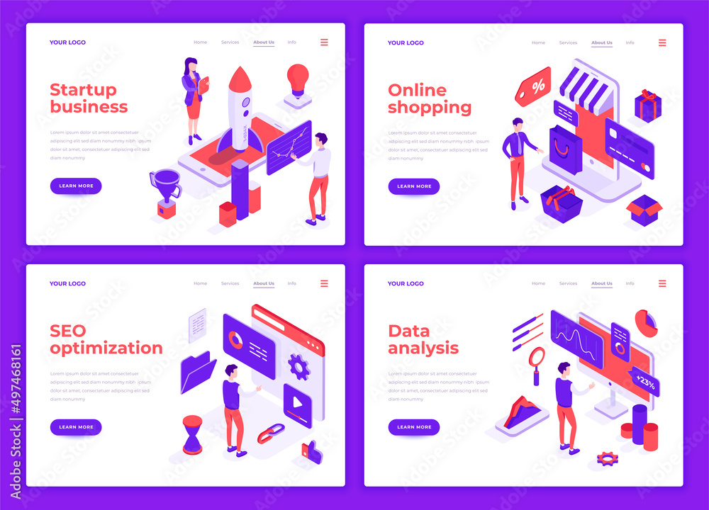 Wall mural business people characters interact with icons. landing page templates. 3d isometric vector illustra