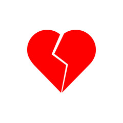 Red heartbreak broken heart or divorce flat vector icon for apps and websites
