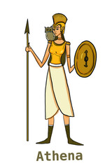 Greek mythology Gods, Athena,illustration ,white background,line drawing.