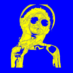 illustration of a girl in a hat and glasses in the wind,long hair