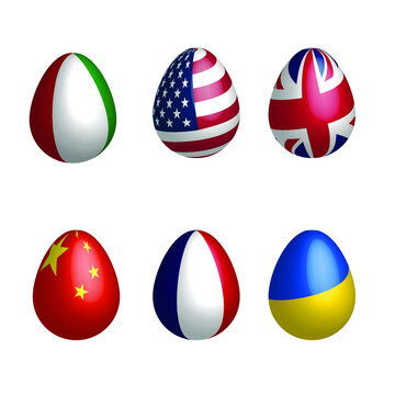 Happy Easter Day. 3D Easter eggs. Colorful Easter eggs on white background.
