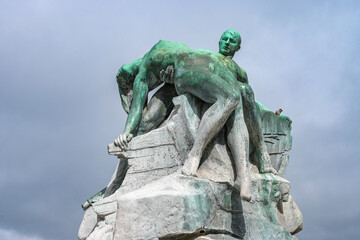 Fountain sculpture - Rescue From Distress - by Hugo Berwald in front of the Schwerin main station,...