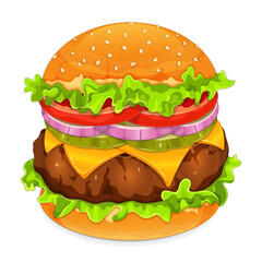 Classic beef cheeseburger recipe illustration vector.
(hamburger)