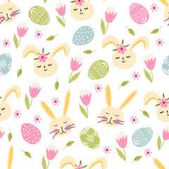 Cute rabbit and easter eggs seamless pattern