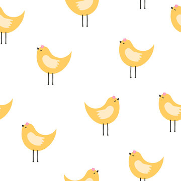 Seamless spring easter pattern for textile design, hygge  Scandinavian style. Vector сhick canary birds. Cute patterns for baby textile and wallpapers