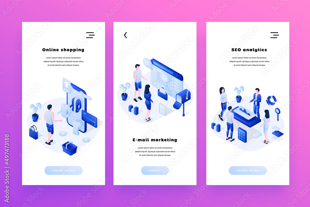 Wall mural vector web banners templates set with isometric people characters for websites, or mobile apps 3d is