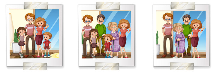 Set of family photos in cartoon style