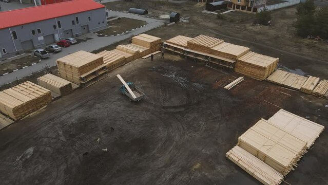 4k footage of a lumber warehouse. aerial shooting.