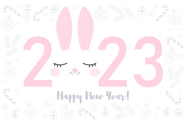 Rabbit. Chinese year symbol 2023. White Rabbit Chinese new year symbol vector illustration. Happy new year. 2023 calendar.