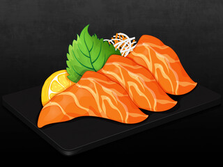 Salmon sashimi recipe food illustration vector.