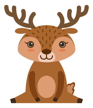 Baby deer. Cartoon kid character. Cute wild animal