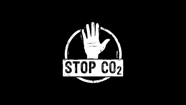 Stop CO2 and carbon neutral stamp and hand stamping impact isolated. Eco, environment, zero emission and climate 3D rendered concept. Alpha matte channel.