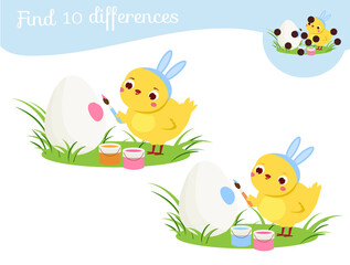 Find the differences. Educational children game. Kids activity fun page. Cute chicken. Easter theme - 497474791