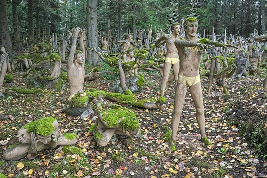 Parikkala, Finland. Yoga garden in the sculpture park (Parikkalan patsaspuisto) by Veijo Ronkkonen. The park contains about 560 concrete statues and a magnificent garden.
