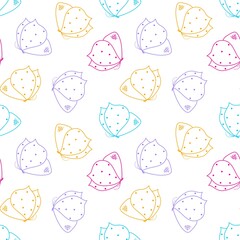 Seamless vector pattern with cute hand drawn butterfly. Line objects. Colorful palette. Kawaii summer texture for kids room decor, apparel, fabric, wallpaper, textile, wrapping paper, packaging, gift.